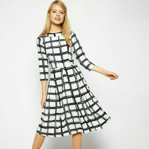 ASOS Dresses & Skirts - ASOS White Midi Dress with Black Windowpane Check